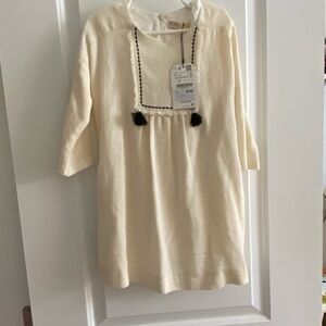 Zara girls cream dress tassels 4 Euc